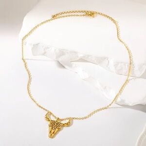 Beautiful gold SKULL HORN boho necklace w southwestern/equestrian vibe